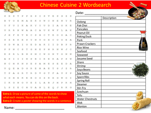 Chinese Cuisine 2 Wordsearch New Year Food Literacy Starter Activity Homework Cover Lesson Plenary