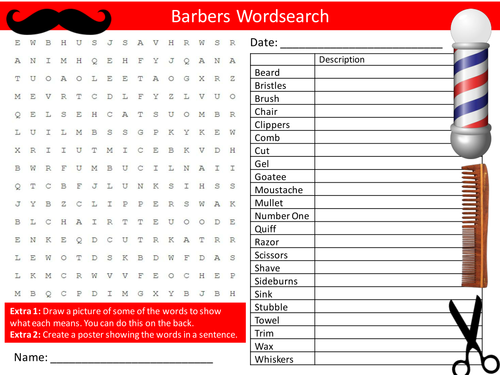 The Barbers Wordsearch Careers PHSE Literacy Starter Activity Homework Cover Lesson Plenary