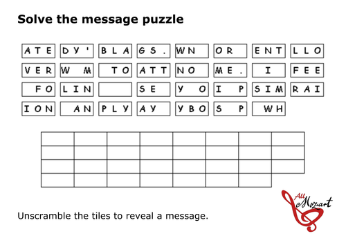 Solve the message puzzle from Wolfgang Amadeus Mozart