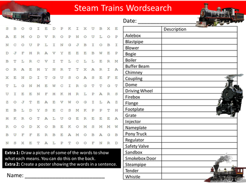 Steam Trains Wordsearch Transport Literacy Starter Activity Homework Cover Lesson Plenary