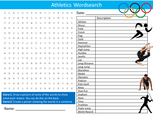 Athletics Wordsearch PE Sport Athletes Literacy Starter Activity Homework Cover Lesson Plenary