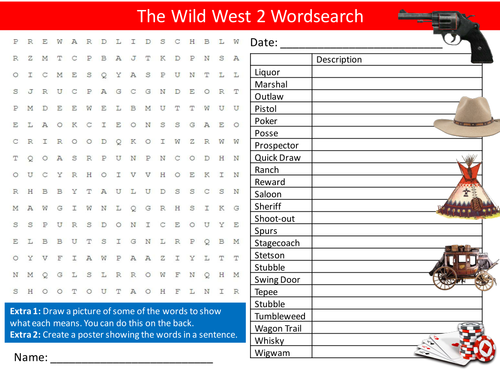 The Wild West 2 Wordsearch America Cowboys Literacy Starter Activity Homework Cover Lesson Plenary