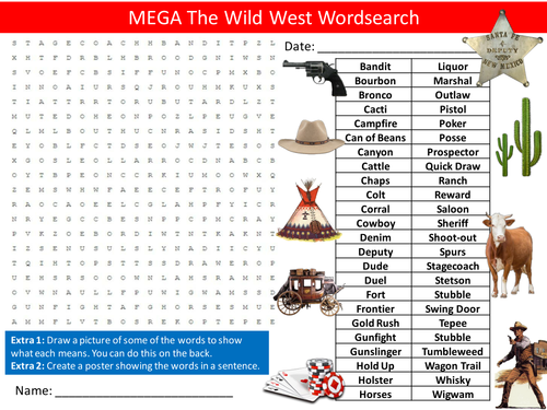 3 x The Wild West Wordsearch America Cowboys Literacy Starter Activity Homework Cover Lesson Plenary