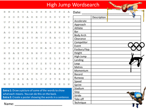 The High Jump Wordsearch PE Sports Literacy Starter Activity Homework Cover Lesson Plenary