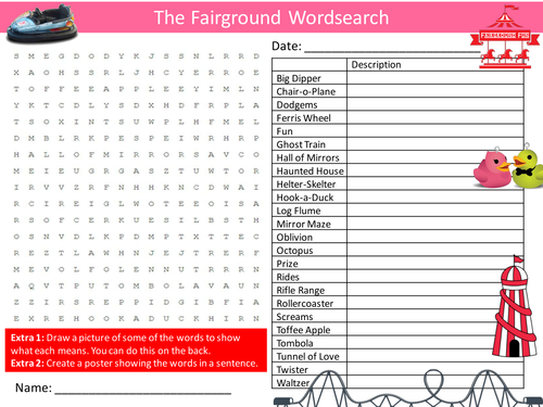 The Fairground Wordsearch Funfair Fair Literacy Starter Activity Homework Cover Lesson Plenary