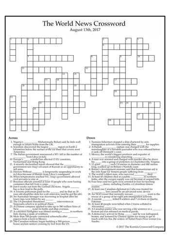 The World News Crossword (August 13th, 2017)