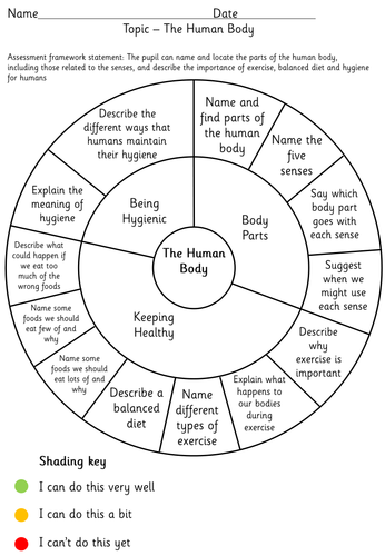 Topic wheels for Year 2 science 2014 curriculum self-assessment