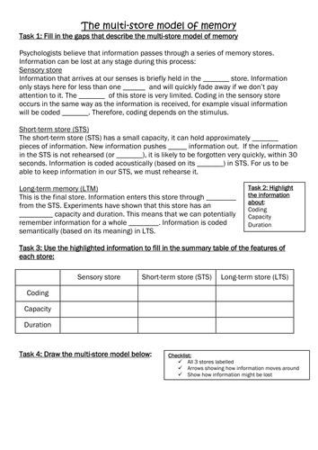 AQA GCSE Psychology resource (Memory topic)