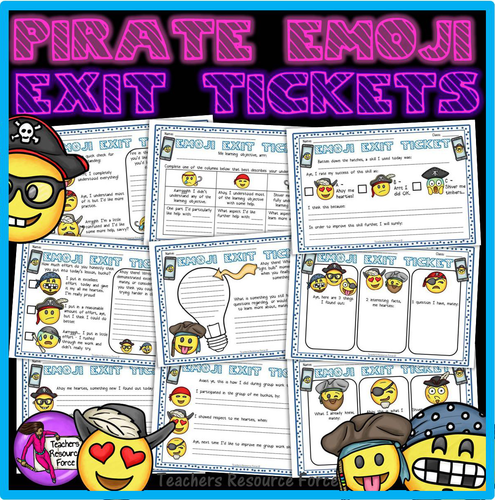 Pirate Emoji Emoticon Exit Tickets - Editable (colour & black and white included)
