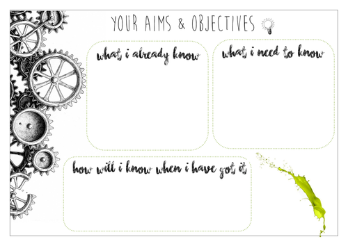 Personal Aims and Objectives sheet