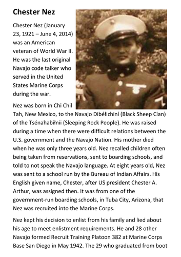 Chester Nez  - Navajo Code Talker Handout