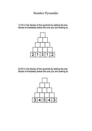 KS1/KS2 Maths - Addition - Number Pyramids - 10 Questions