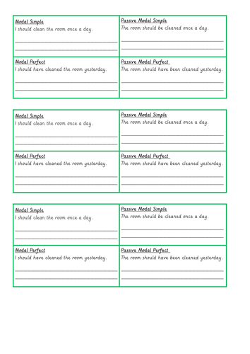 Worksheets on different tenses (past, present, future, modal tenses and present perfect)
