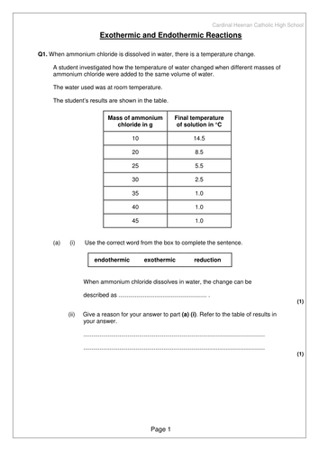 Exothermic and Endothermic Reactions