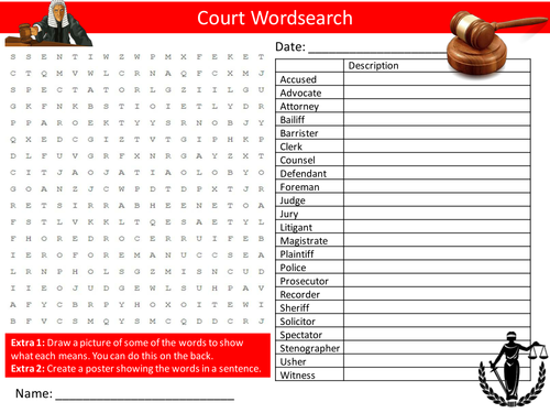 Court Wordsearch Courts Law Literacy Starter Activity Homework Cover Lesson Plenary