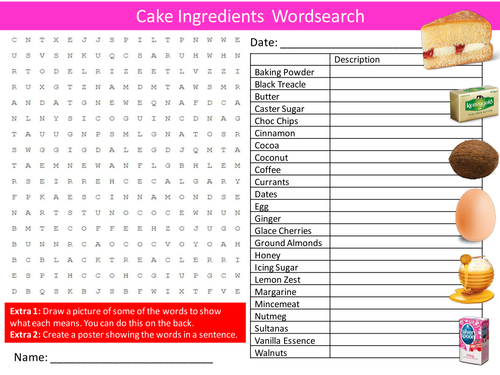 Cake Ingredients Wordsearch Food Technology Starter Activity Homework Cover Lesson Plenary