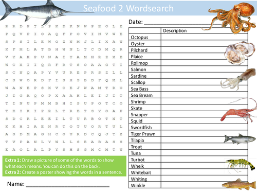 Seafood 2 Wordsearch Food Technology Literacy Starter Activity Homework Cover Lesson Plenary