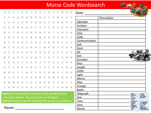 Morse Code Wordsearch Communication Literacy Starter Activity Homework Cover Lesson Plenary