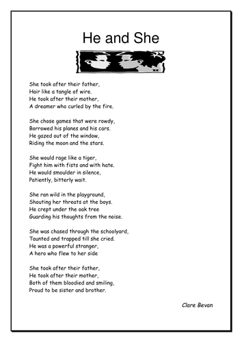 Poetry - He and She Clare Bevan