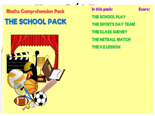 KS2 maths comprehension school themed pack 5in1