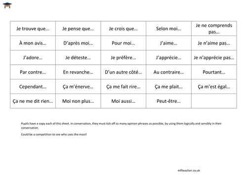 French - Spend the opinion cards