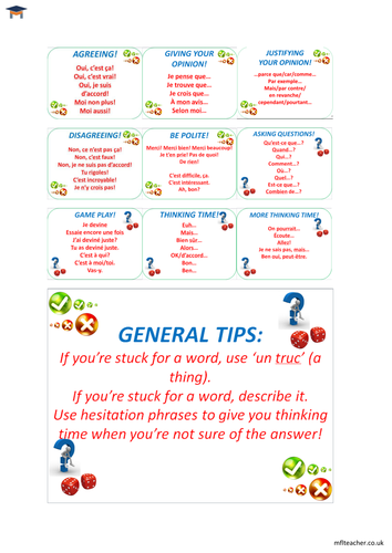 French - Spontaneous Speaking stick-in sheet