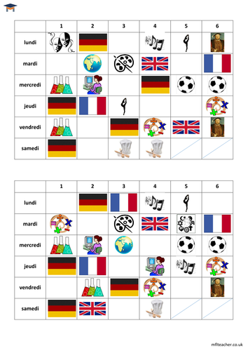 French - Timetable gap-fill pairwork