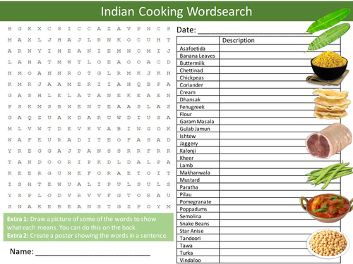 Indian Cooking Wordsearch Food Technology Literacy Starter Activity Homework Cover Lesson Plenary
