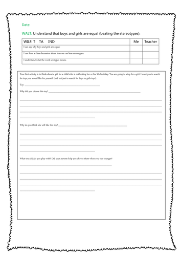 Understand that boys and girls are equal (beating the stereotypes).