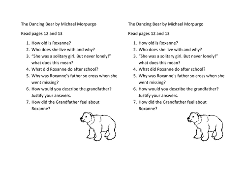 Reading tasks-The Dancing Bear by Michael Morpurgo