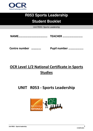 OCR National Certificate in Sports Studies R053 Student booklet