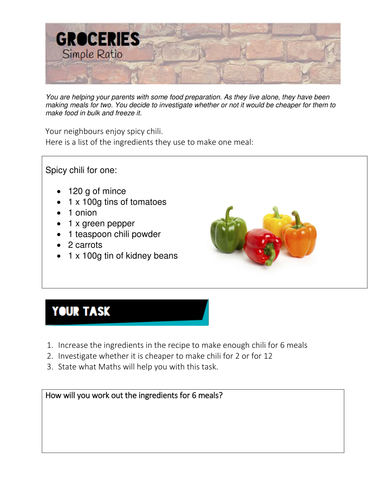 Maths simple ratio worksheets for Groceries