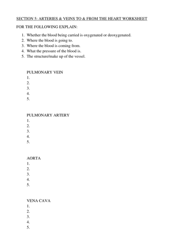 AS OCR ANATOMY & PHYSIOLOGY CARDIOVASCULAR WORKSHEETS (NEW SPEC 2016)