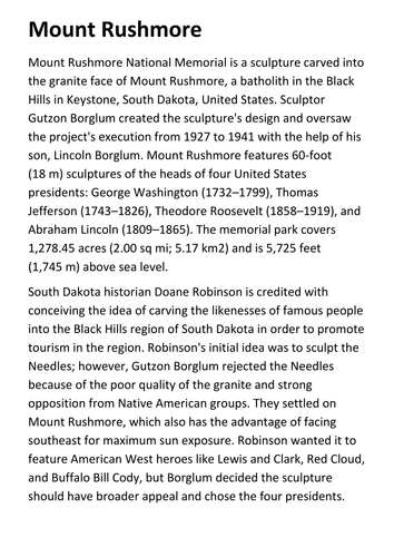 Mount Rushmore Puzzle and Source Analysis Activity