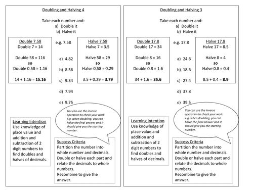 Year 5 - Doubling and Halving - Worksheet - Numeracy - Block A Unit 1