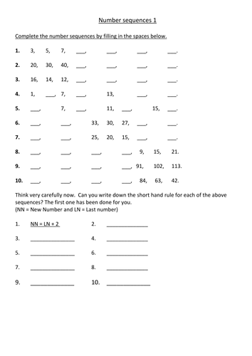 Year 5 - Number Sequences - Worksheets - Numeracy - Block A Unit 2