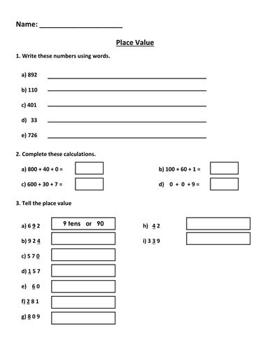 Year 5 - Place Value - Worksheet - Numeracy - Block A Unit 2