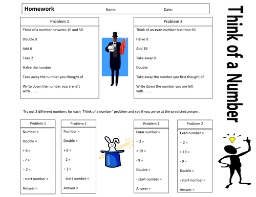 Year 5 - Think of a Number - Homework - Numeracy - Block A - Unit 2