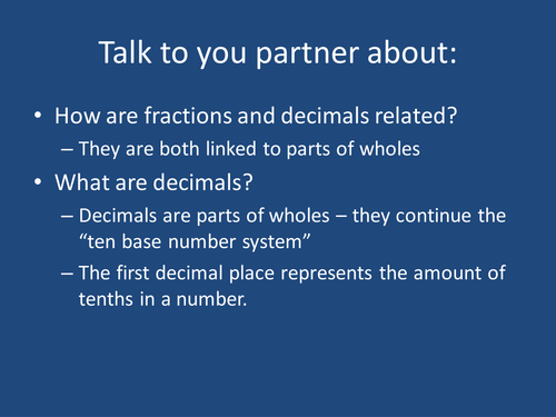Fraction - decimal relationship