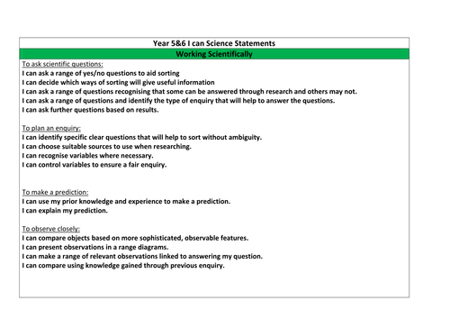 Year 5&6 Science I can Statements