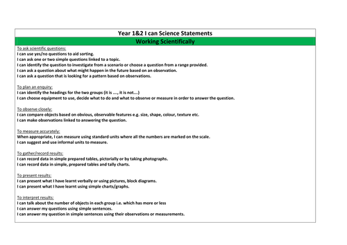 Whole School Science I can Statements