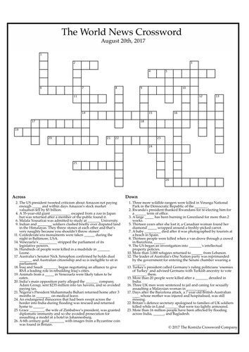 The World News Crossword (August 20th, 2017)