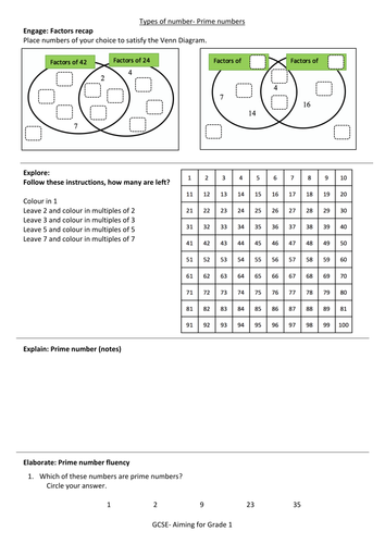 GCSE Revision Worksheet-Multiples, Factors and Primes