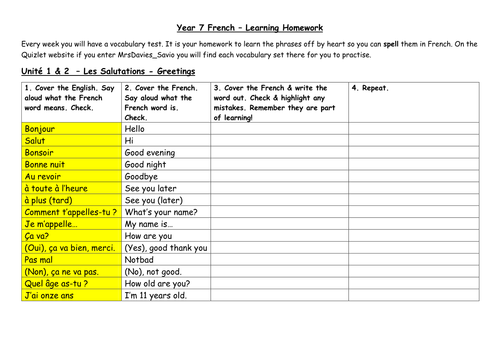 Acces Studio vocabulary learning / homework booklet - year 7 French