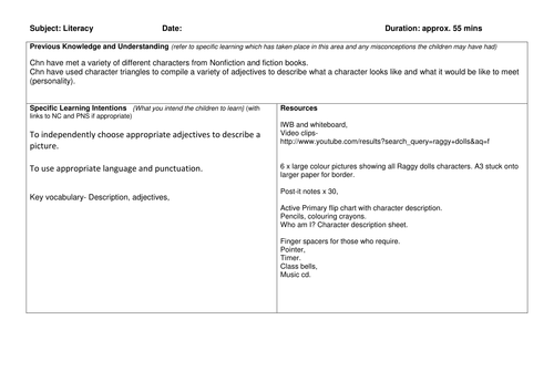 Writing- Promoting Talk, Year 1, Literacy Descriptive Lessons based on the Raggy Dolls!