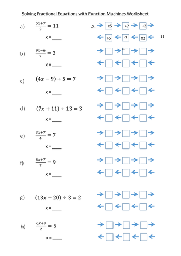 Solving Fractional Equations with Function Machines Worksheet