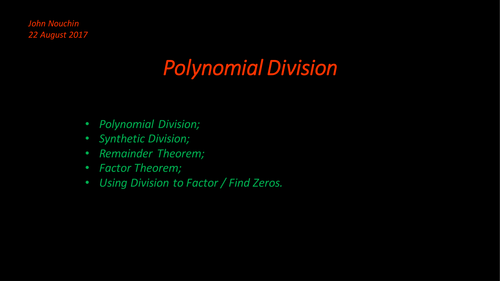 Polynomial division-Remainder Theorem-Factor THeorem