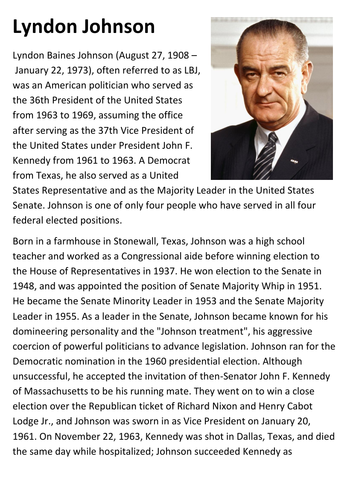 Lyndon Baines Johnson Handout