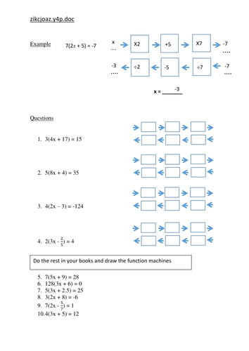 Solving Equation Single Bracket using Function Machines- negative and fraction solutions