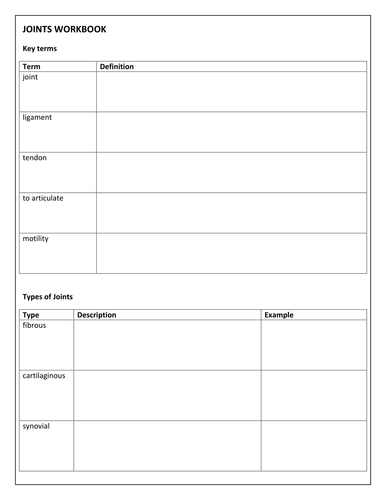 Joints Workbook GCSE PE